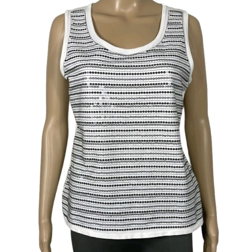 Zenergy White With Black Sequin Tank Top